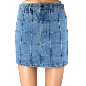 Forever 21 Women's Blue Patchwork High Waisted Pencil Denim Mini Jean Skirt 25